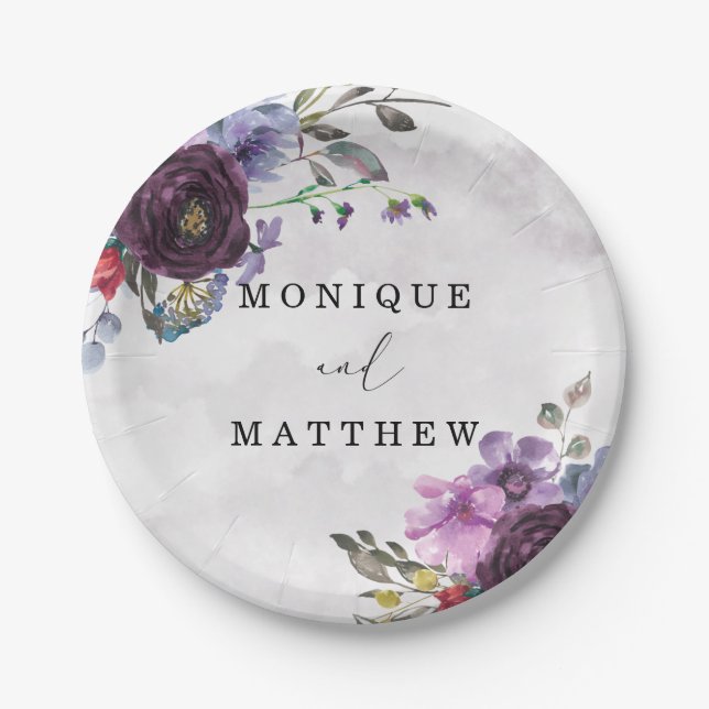Prato De Papel Casamento de Penas de Casamento de Plum Lilac Wate (Frente)