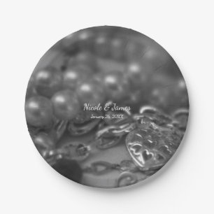 Prato De Papel Casamento de Pérolas Negras e Brancas