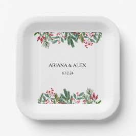 Prato De Papel Casamento de Pine Cone Greenery de Berries de inve