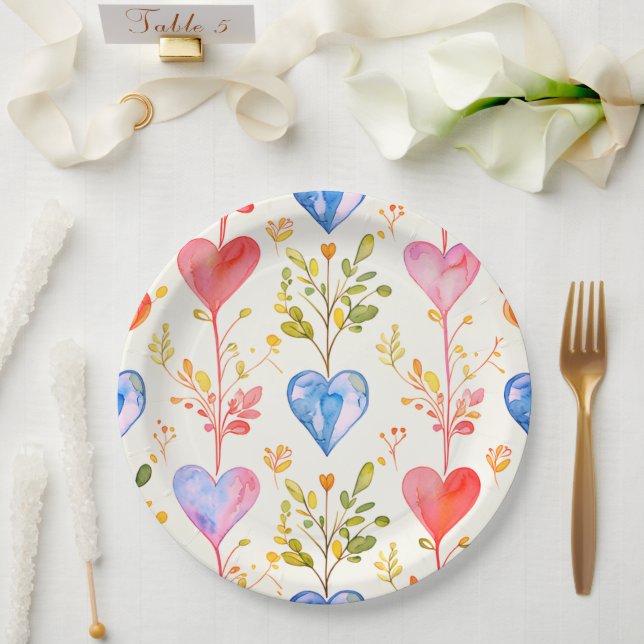 Prato De Papel Casamento de Placa de Papel/Corações de chá (Casamento)