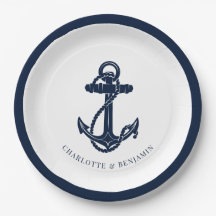 Casamento de praia com âncora azul Marinho náutico