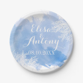 Prato De Papel Casamento de recife de coral azul com cor de água