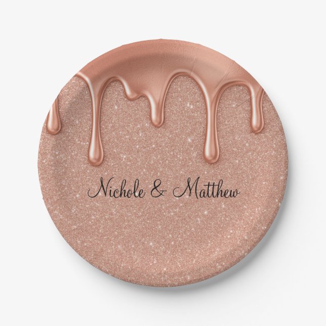 Prato De Papel Casamento de rosa Dourado Lixo e Drives Metálicos (Frente)