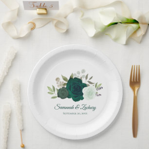Prato De Papel Casamento de Rosas Esmeralda e Verde Menta Elegant
