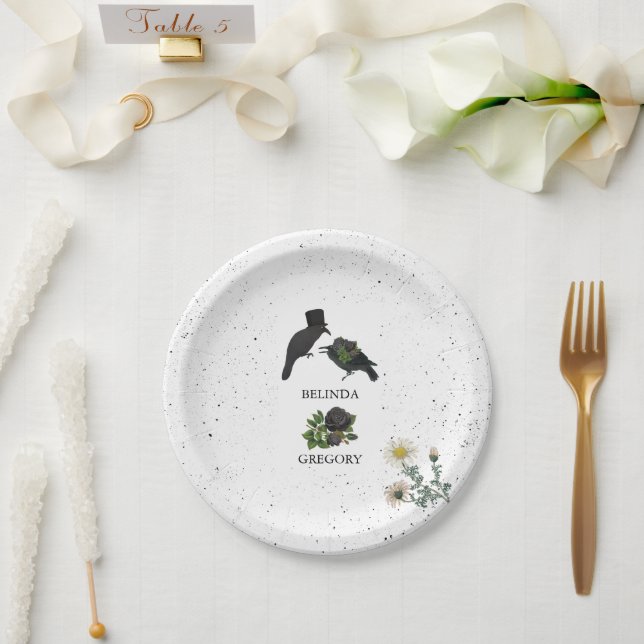 Prato De Papel Casamento de Rosas Negras do Halloween (Casamento)