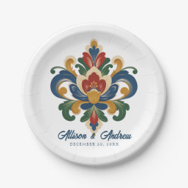 Prato De Papel Casamento de Rosemaling Norueguês
