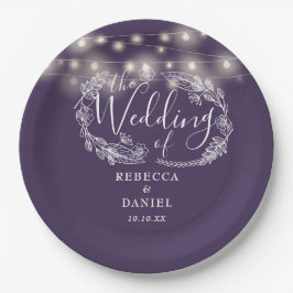 Prato De Papel Casamento de Script Púrpura Floral das Luzes de St