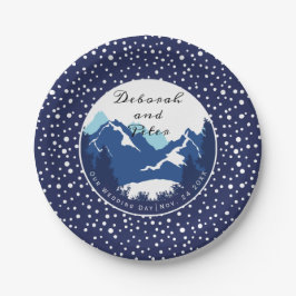 Prato De Papel Casamento de serras brancas e azuis