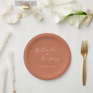 Prato De Papel Casamento de Terracotta Elegant Script Calliografi
