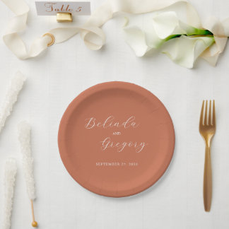 Prato De Papel Casamento de Terracotta Elegant Script Calliografi