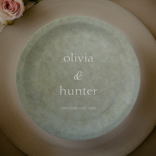 Prato De Papel Casamento de Tinta de Sage Faux Suede, Ouro Contem