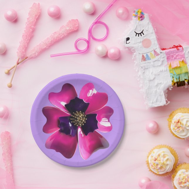 Prato De Papel Casamento de Verão com Flor MOD de Orquídea Roxo T (Festa)