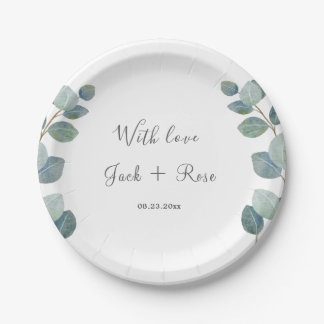 Prato De Papel Casamento de Verão de Eucalyptus Greenery Rustic.