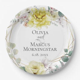 Prato De Papel Casamento de Verão de Magnolia Amarela e Peony