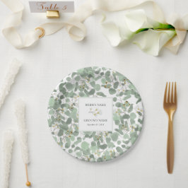 Prato De Papel Casamento de Watercolor Eucalyptus Greenery Blosso