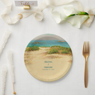 Prato De Papel Casamento Destino à Beira-Mar com Aquarela