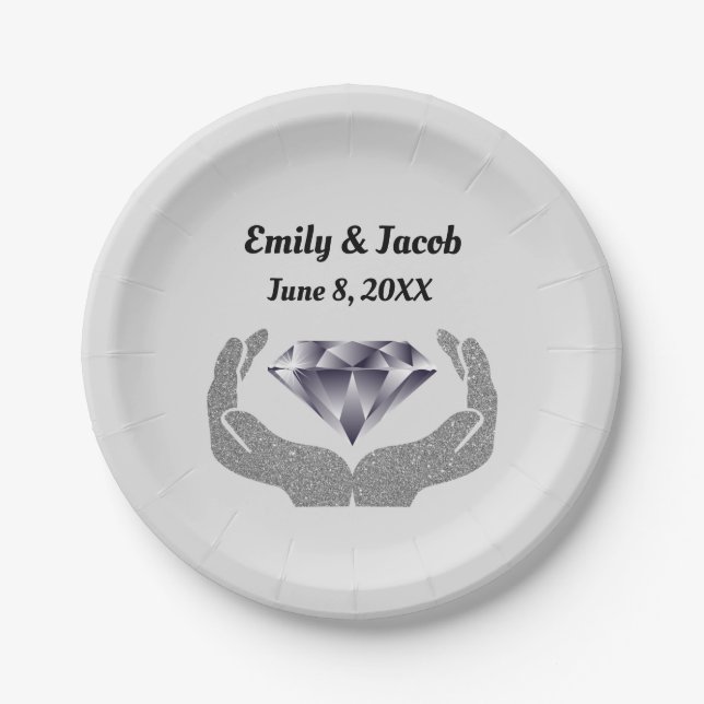 Prato De Papel Casamento Diamond Hands (Frente)