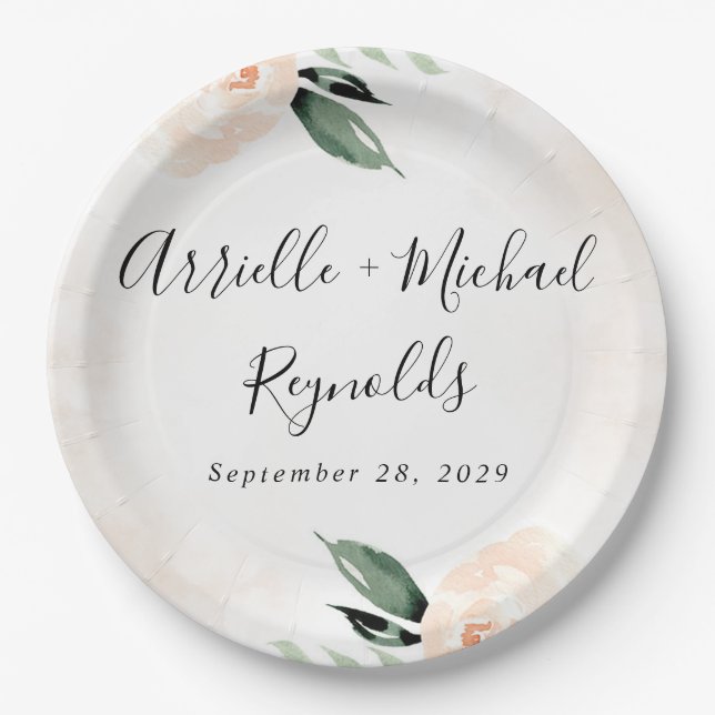 Prato De Papel Casamento do Jardim de Champanhe Floral Elegante B (Frente)