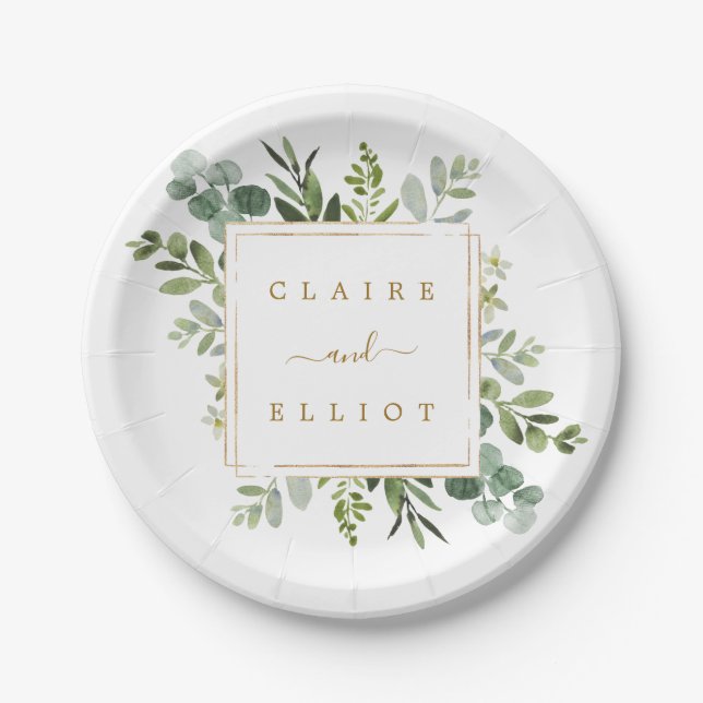 Prato De Papel Casamento Dourado Botânico (Frente)