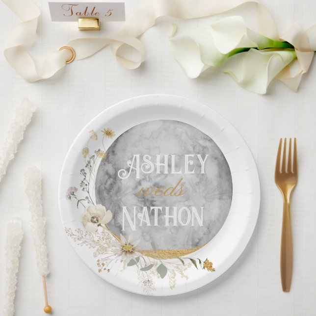 Prato De Papel Casamento Dourado de Vidraça Selvagem de Lua Cheia (Casamento)