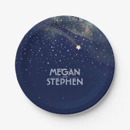 Prato De Papel Casamento Dourado e Marinho de Star Night