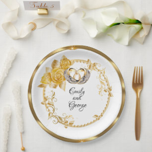 Prato De Papel Casamento Dourado Elegante Personalizado
