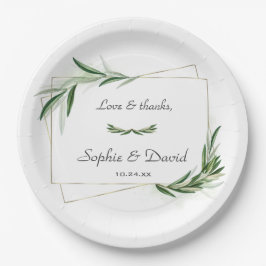 Prato De Papel Casamento Dourado Elegante Watercolor Olive Greene