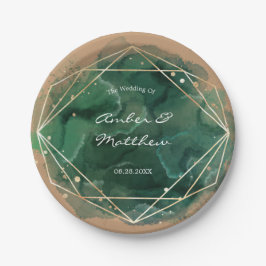 Prato De Papel Casamento Dourado Tan Watercolor Emerald Green