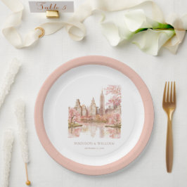 Prato De Papel Casamento Dusty Pink Watercolor Nova Iorque