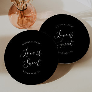 Prato De Papel Casamento Elegante de Caligrafia Minimalista Negra