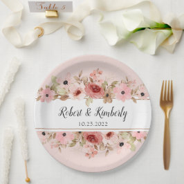 Prato De Papel Casamento Elegante de Flor Rosa ELLE
