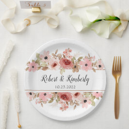Prato De Papel Casamento Elegante de Flor Rosa ELLE