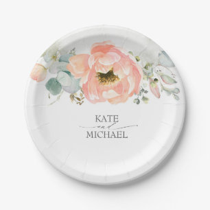 Prato De Papel Casamento Elegante De Flores De Água De Pêssego