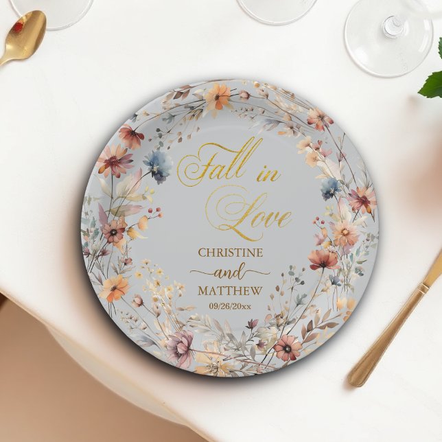 Prato De Papel Casamento Elegante de Flores Selvagens Douradas "A (Criador carregado)