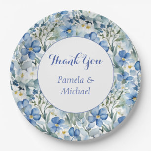 Prato De Papel Casamento Elegante Minimalista Azul Clássico Obrig