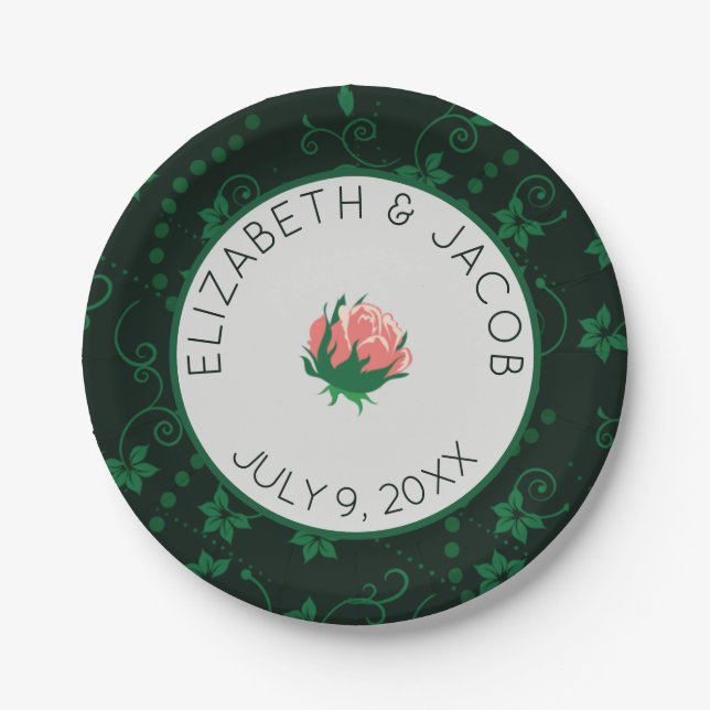 Prato De Papel Casamento Elegante Pink Camellia (Frente)