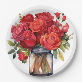 Prato De Papel Casamento Elegante Rosa vermelha