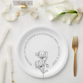 Prato De Papel Casamento elegante simples com flores picadas