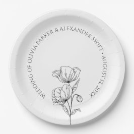Prato De Papel Casamento elegante simples com flores picadas