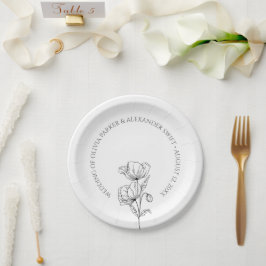 Prato De Papel Casamento elegante simples com flores picadas