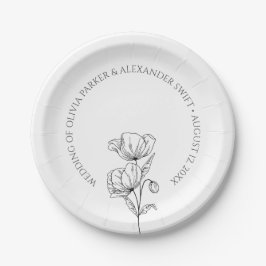 Prato De Papel Casamento elegante simples com flores picadas
