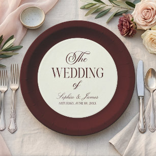 Prato De Papel Casamento Elegante Vintage Marfim Burgundy Escuro