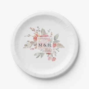 Prato De Papel Casamento em Aquarela Floral Rosa Elegante