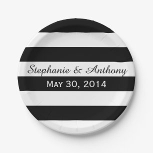 Prato De Papel Casamento em Striped Black and White