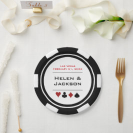 Prato De Papel Casamento entre Chip Las Vegas e Poker Branco