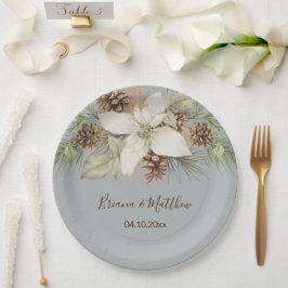 Prato De Papel Casamento Escrito Elegante Cinza de Inverno