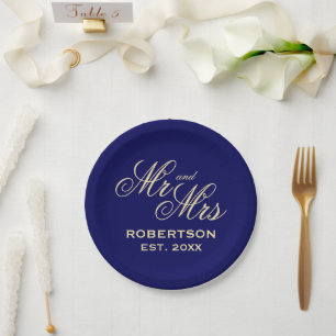 Prato De Papel Casamento extraordinário com marinho azul e creme