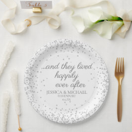 Prato De Papel Casamento Feliz Para Sempre Brilho Prata Branco
