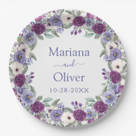 Prato De Papel Casamento Floral Aquarela Lavanda Fúcsia Rosa