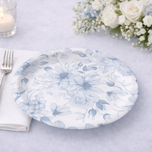 Prato De Papel Casamento Floral Azul Empoeirado